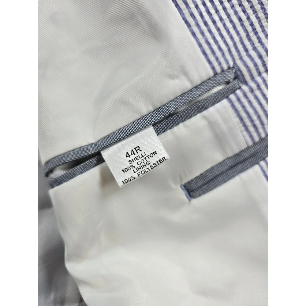 Saddlebred Seersucker Blazer Men 44R Blue White Striped Cotton Sport Coat Jacket